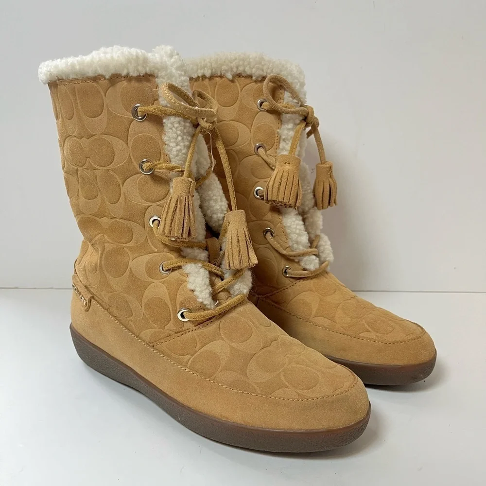 Coach Suede Shearling Boots Size 8B